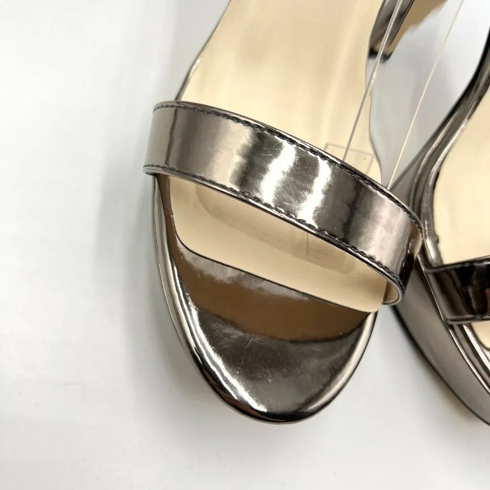 Touch Ups Womens 10M‎ Metallic Silver Pewter Platform Dress Sandals Heels Shoes